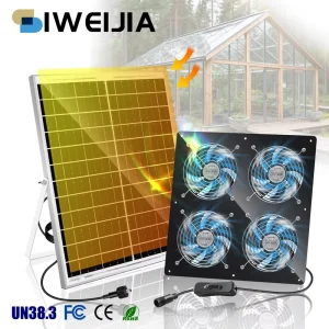 OEM ODM Stainless Steel Waterproof Brushless Solar Powered 4 in 1 Cooling Exhaust Fan Solar Panel for Chicken Coop Ventilation