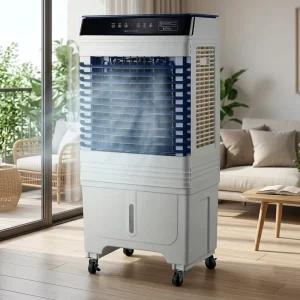 OEM Standing Fan 6000m³ Airflow 50L Reservoir Efficient Humidifying Ventilated Cooling Energy Saving Solar Air Cooler