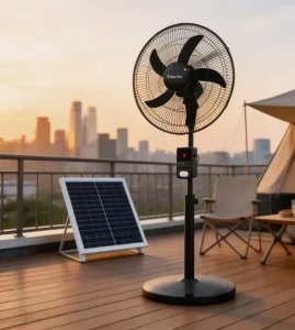ORANGGIE DY 318YK 18 16/18 Inches 5 Blade Rechargeable Solar Stand Fan with High Wind Speed 25W Charging Panel & Battery