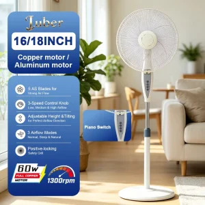 Oscillating Modern Household Swing Fan Noiseless White Air Cooled Tower for Bedrooms Pedestal Stand