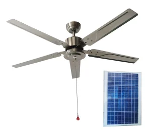Outdoor 52 Inch Solar Powered DC Ceiling Fan 12V 24V Brushless DC Motor 40W Solar Panel for Gazebo Greenhouse & Tool House