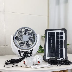 Outdoor 6 Inch Mini Table Fan Portable Desk Solar Fan with LED Light