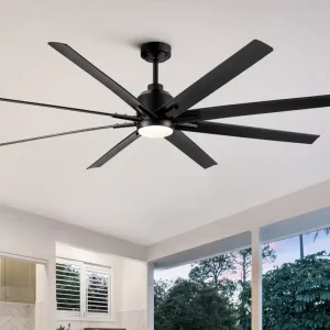 Outdoor 72Inch Largest 8 Blade Remote Control LED Ceiling Fan Light Bedroom Ceiling Fan With Light Black Smart
