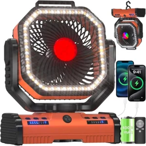 Outdoor Camping Fan 40000mah Rechargeable Plastic Mechanical Control with RGB Lighting USB Tent Portable Fan