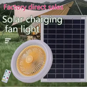 Outdoor Camping Hanging Solar Ceiling Fan Light Remote Night Light Function 3000 6500K Rechargeable Portable Solar Fan Lamp