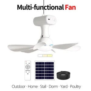Outdoor Patio Solar Ceiling Fan Light 30W Portable Gazebo Solar Fan with Remote Control