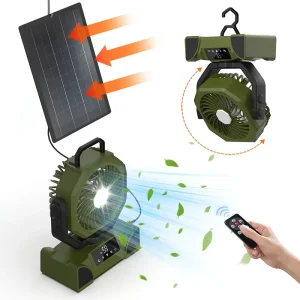 Outdoor Portable Camping Fan Rechargeable LED Light Power Bank Remote Control Solar Charging Battery Powered Tent Desk Fan