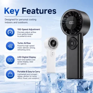 Outdoor Portable Handheld Fan Mini Cooling Fan with Strong Wind Output LED Display Long Battery Life