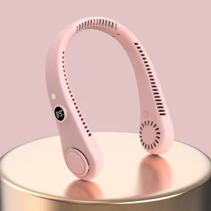 Outdoor Rechargeable Digital Display Electric Air Cooling Portable Leafless Neck Fan With Five Speed