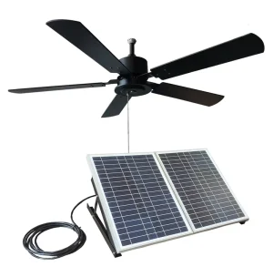 Outdoor Solar Powered Ceiling Fan for Patio Pergolas 40W Solar Panel 52 Inch Plywood Fan Blade Ultra Quite Brushless DC Motor