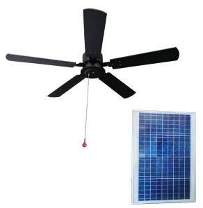 Outdoor Solar Powered DC Ceiling Fan 40w Solar Panel 52 Inch Wooden Fan Blade Patio Porch Gazebo Air Circulation