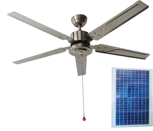 Outdoor Solar Powered DC Ceiling Fan for Patio Pergolas for Air Circulation 40w Solar Panel 52 Inch Stainless Steel Fan Blade