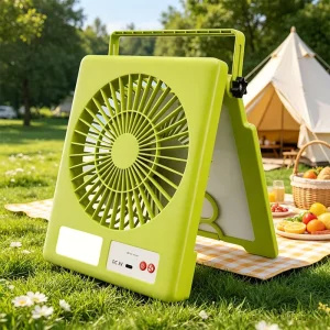 Outdoor Solar Rechargeable Camping Fan LED Light Foldable Handheld USB Charging Hiking Tent Emergency Lantern