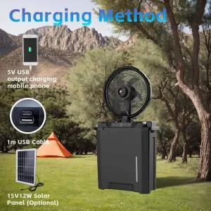 Outdoor Solar Rechargeable Fan with Remote Control Lithium Battery Portable Misting Fan 12V DC Oscillating Water Spray Fan