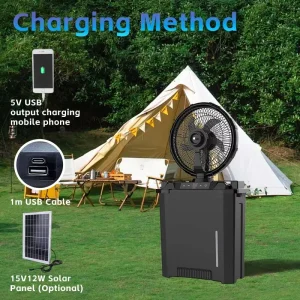 Outdoor Solar Rechargeable Fan with Remote Control Lithium Battery Portable Misting Fan 12V DC Oscillating Water Spray Fan
