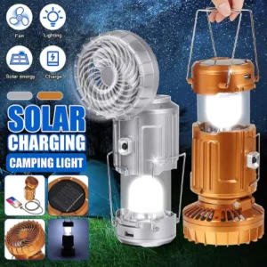 Outdoor Usb Rechargeable Solar Led Tent Hiking Lamp Lanterns Fan Usb Rechargeable Camping Emergency Light With Hanging Hook