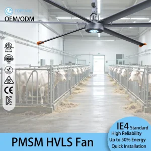 PMSM HVLS Fan 16ft Energy Saving Livestock Ventilation Fans Large Diameter Ceiling Fan for Poultry Farm Greenhouse Nursery
