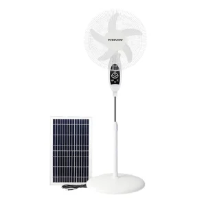PUREVIEW Electric Solar Powered DC Outdoor Rechargeable Floor Ceiling Fan 3 Blades 5 Vanes 4 Speed Adjustable