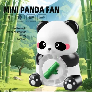 Panda Shape Hand Fan Rechargeable Handheld Silent Mini Compact Portable Fan Powered by Batteries Light 3 Speed Type C Wearable