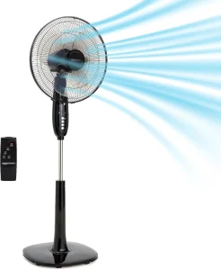 Pedestal Fan Remote Solar Outdoor Hotel Bedroom Living Room Office Adjustable Height Dual-Layered Blades 3 Speeds 3 Modes Timer
