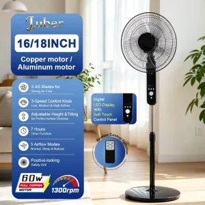 Pedestal Floor Stand Fan High-Speed Electric Plastic Remote Control Adjustable Height Energy Efficient Oscillating Outdoor Use