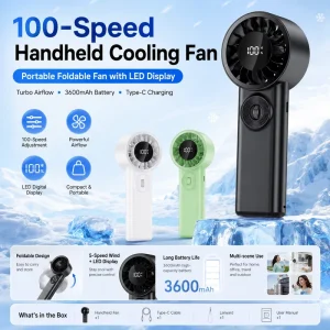 Personal Portable Fan Mini Handheld Cooling Fan with 100 Speed Control LED Display for Office Home Outdoor Use