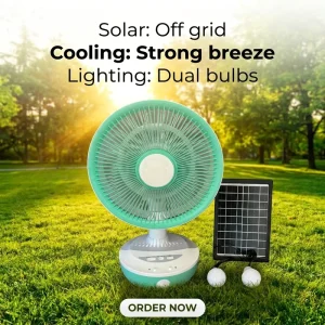 Pine GDP 012T 12 Inch Solar Rechargeable Fan With LED Light Solar & AC Dual Charging 3 Speed Portable Home Cooling Fan
