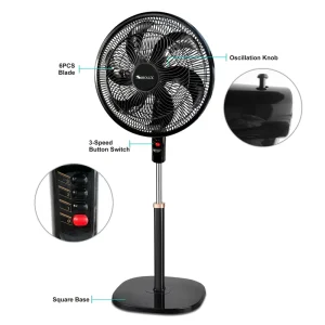 Plastic Oscillating Pedestal Fan 18 Inch AC Motor 80W Mechanical 5 Blades Adjustable Height 3-Speed Household Use