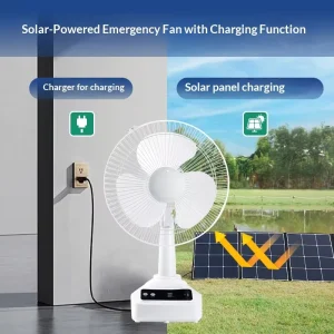 Plastic Solar Fan LED Light Remote Control Touch USB Charging 4 Speeds Long Endurance Outdoor Use Quiet Operation 15W