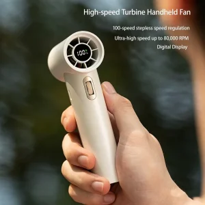 Pocket Mini Handheld Fan Portable USB Rechargeable Electric Turbo High Speed Digital Display Bladeless Fan for Car Outdoor Use