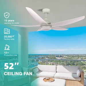 Popular Design Living Room Bedroom 52 Inch 5 ABS Blades Slient Remote Smart Control Ceiling Fan Without Light