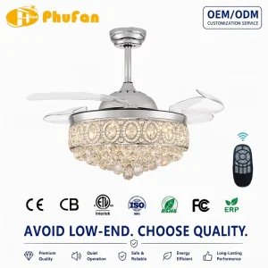 Popular Style Silver Retractable Ceiling Fans With Light Remote Dimmable LED 3 Color Changing Bladeless Ceiling Fan With Light