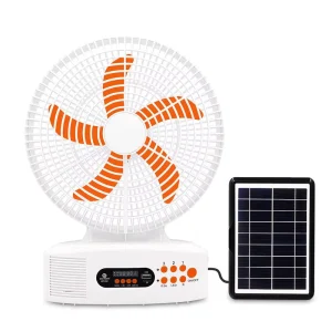 Portable 12Inch Rechargeable Battery Solar Electric Fan 5 Blades Orange Small Outdoor House Use