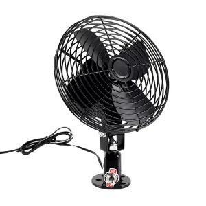 Portable 12V 24V Heavy Duty Auto Fan Black Stainless Steel 18W Low Noise Cooling Fan for Trucks Trailers Camper Vans Boats