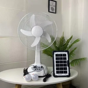 Portable 14 Inch Rechargeable Solar Desk Fan with Solar Panel Light Bulb Charger Powered Table Fan Ventilateur Electrique
