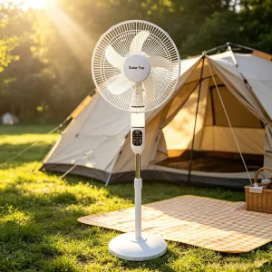 Portable 16 Inch Solar Standing Fan Height Adjustable with UV Mosquito Killer LED Light 12 Speed Control for Home