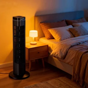 Portable 29 Inch Bladeless Oscillating Tower Pedestal Fan Low Noise 3 Speed Control Big Air Flow Electric Household Use