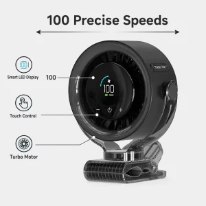 Portable 360° Rotate Quiet Turbo USB Desk Fan 100 Speed Touch Control LED Display 3000mAh Rechargeable Portable Clip on Fan