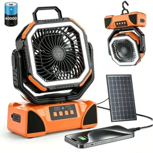 Portable 40000mAh Solar Fan with LED Lantern Rechargeable Battery Operated Tent Fan Oscillating Brushless for Outdoor
