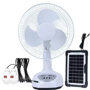 Portable AC DC 12 Inch Rechargeable Solar Electric Fan LED Light Mechanical Control Outdoor Use Emergency USB RV Hotel Plastic