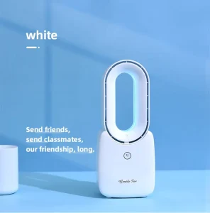 Portable Bladeless Desk Fan LED Ambient Light USB Battery Powered Low Noise Customizable Color for Home Office Car Use