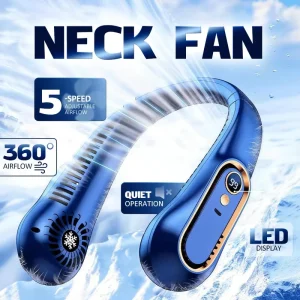 Portable Bladeless Neck Fan USB Rechargeable Hands Free Wearable Fan with LED Display 5 Speed Quiet Cooling for Travel Outdoor