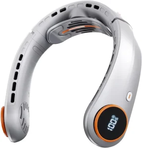 Portable Bladeless Wearable Neck Fan 5000mAh Battery 3 Built in Fans 360 Surround Airflow LED Display Instant Cooling Outdoor