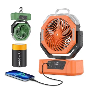 Portable Camping Fan 20000mAh Battery Operated Rechargeable Misting Fan with Light Hook Outdoor Cooling Fan for Beach Travel