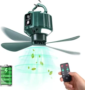 Portable Camping Hanging Tent Fan with LED Light Remote Control USB Battery Ceiling Fan for Outdoor Tent Car RV BBQ