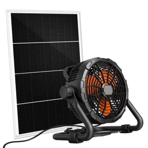 Portable Camping Solar-Powered Rechargeable Stand Fan with Solar Panel 12V DC