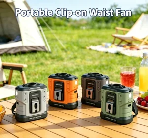 Portable Clip on Waist Fan 10000mAh Battery USB C Recharge Hands Free Belt Fan for Camping Mountaineering Construction Fishing
