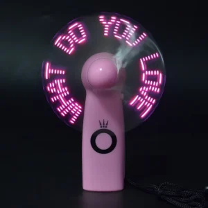 Portable Custom LED Text Fan 3 Blades One Speed Wind for Outdoor Car Application Handheld Promotional Gift OEM Service Battery