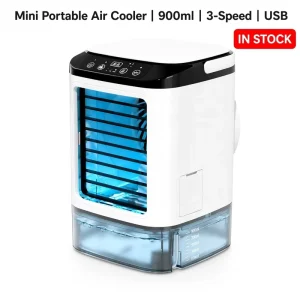 Portable Desktop Air Cooler 900ml Water Tank 3 Speed Fan Ultrasonic Mist Ice Tray Touch Control Customize Brands Colors