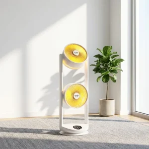 Portable Double Head Floor Fan 180° Adjustable Dual Airflow 12 Wind Speeds Quiet Operation Fan for Home and Office